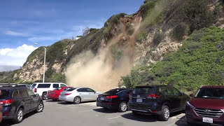 Mountain Collapse Caught on Camera in Malibu Zuma Beach 2020 [upl. by Leasi]