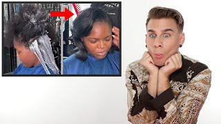 Hairdresser Reacts To Relaxer Treatment Satisfying [upl. by Silvie]