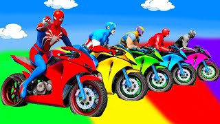 الأبطال الخارقين على القضبان دوامة قمع جسر 🚴‍♂️ SPIDER MANon Motorcycle in Spiral Bridge Stunt Rid [upl. by Arima]