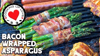 Bacon Wrapped Asparagus Grilled Recipe  Cooking Up Love [upl. by Sirtimid705]