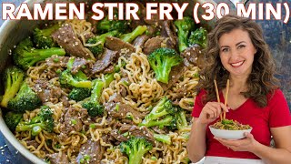 Easy BEEF and BROCCOLI RAMEN STIR FRY Recipe [upl. by Shulamith]