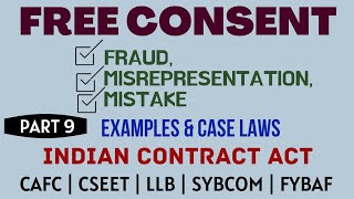 Fraud  Misrepresentation  Mistake  Free Consent  Indian Contract Act  Caselaws  Example [upl. by Miehar]