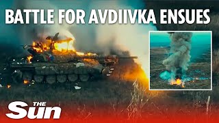 UkraineRussia war Ukrainian forces obliterate enemy tank convoy near Avdiivka [upl. by Aizek]