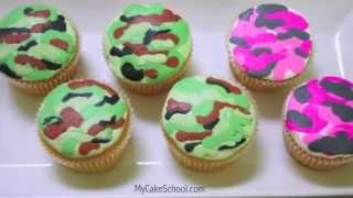 Camouflage Cupcakes in Buttercream Quick Tutorial [upl. by Ialda]