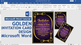 Golden Invitation Card Design in Microsoft Office Word Tutorial [upl. by Sucy]