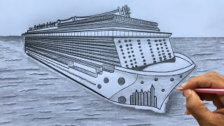 How to Draw using 2Point Perspective Ship Drawing Step by Steps [upl. by Assenav]