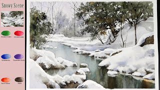 Winter Landscape Watercolor  Snowy Scene color mixing view NAMIL ART [upl. by Nirrek466]