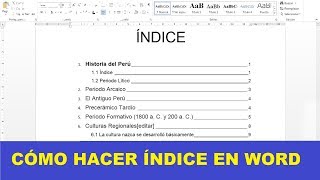 CÓMO HACER UN ÍNDICE EN WORD [upl. by Ecined]