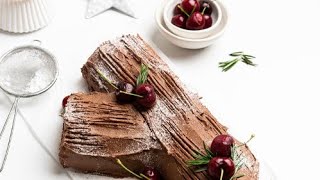 Easy Chocolate and Cherry Yule Log Cake Recipe [upl. by Nuawd]