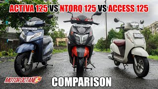 TVS NTorq 125 BS6 vs Activa 125 vs Access 125  Hindi  MotorOctane [upl. by Dihgirb534]