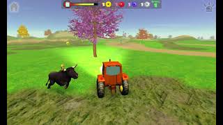 Escaping From the Bull  The bull and tractor game  La granja [upl. by Sewole]