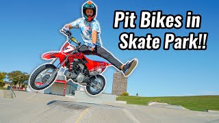 Riding Pit Bikes in Skate Park [upl. by Airotal]