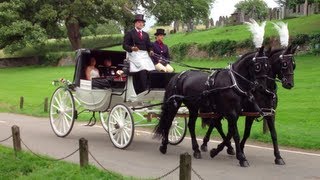 Horse Drawn Carriage at a English Wedding  St Marys Church Tissington Derbyshire UK [upl. by Carena]